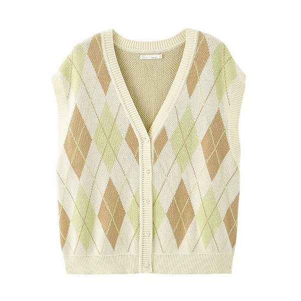 

inman 2020 spring new arrival literary style v neck diamond lattice pattern vest type cardigan lj200815, White;black