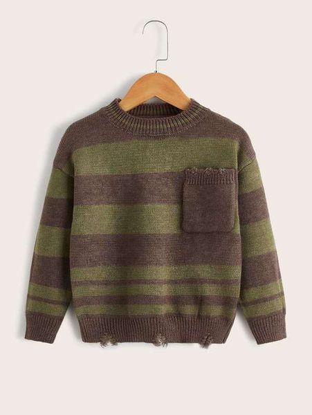 

toddler boys colorblock drop shoulder pocket front distressed sweater she, Blue