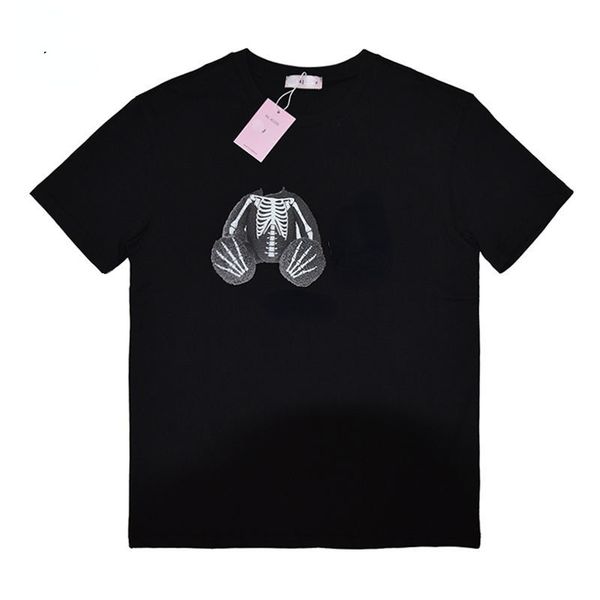 

high street fashion brand paa women's t shirt fog skeleton broken bear couple loose street short sleeve t-shirt top, White;black