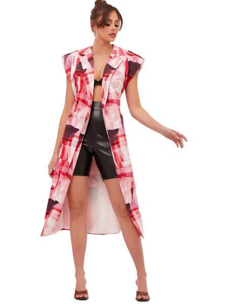 

x ji yeon lee belted watercolor print shoulder pads duster jacket e9vd#, Black