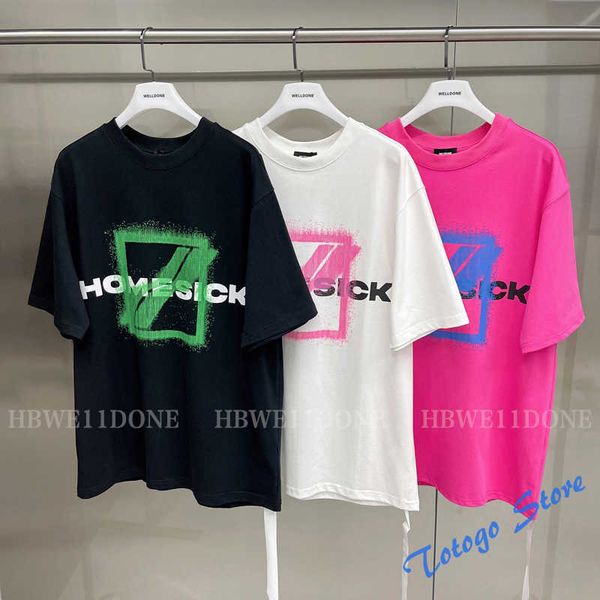 

we11done tshirt spray paint letter printing hollow leather label short sleeve high street fashion couple man wowen welldone top, White;black