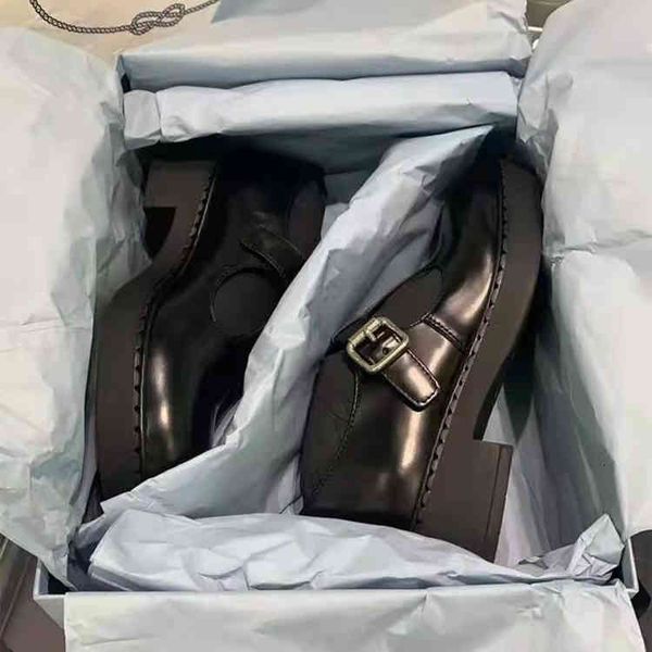 

shoes high dress version p home triangular standard square buckle small leather shoes women's thick bottom casual college style heel le, Black