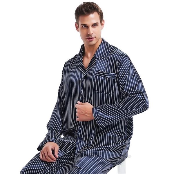 

great gifts mens silk satin pajamas set pajama pyjamas pjs sleepwear set loungewear u s s  l xl xxl plus striped lj201112, Black;brown