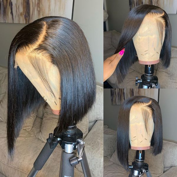 

wig 13x4 bob lace front human hair wigs pre plucked short straight Frontal Wigs For black women s, Natural color