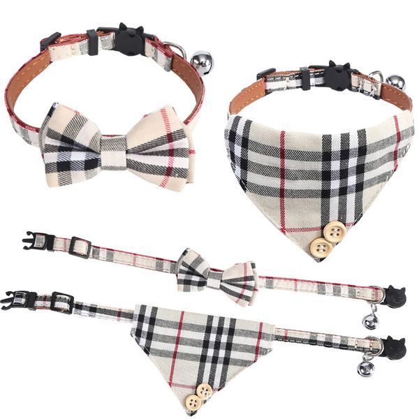 

pet supplies cat and dog collar buckle bell collar plaid bow triangle scarf set spot wholesale