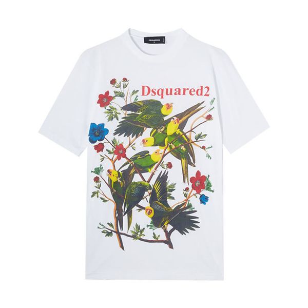 

designer vintage oversized sweat luxe white tshirt genuine stock d2 power summer new parrot print men's round neck half tshirt, White;black