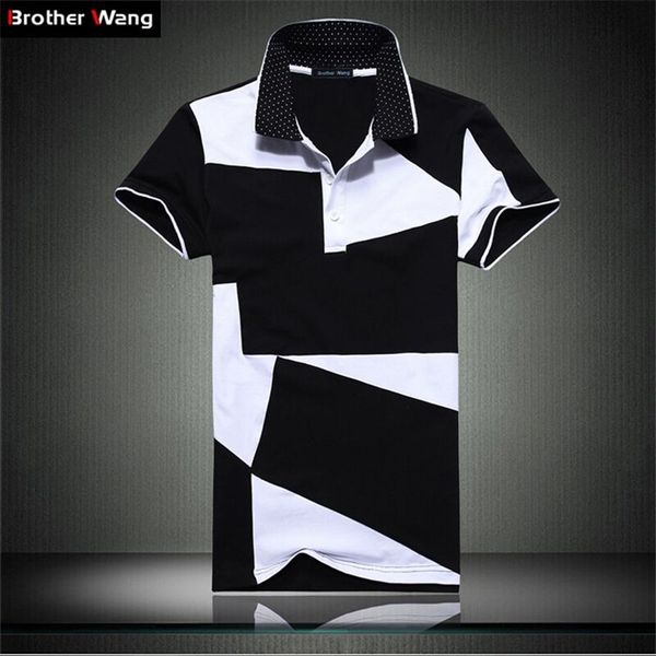 POLO casual maschile moda estiva da uomo in bianco e nero con cuciture in cotone polo corto a maniche corte Slim uomo 5XL 6XL 220408