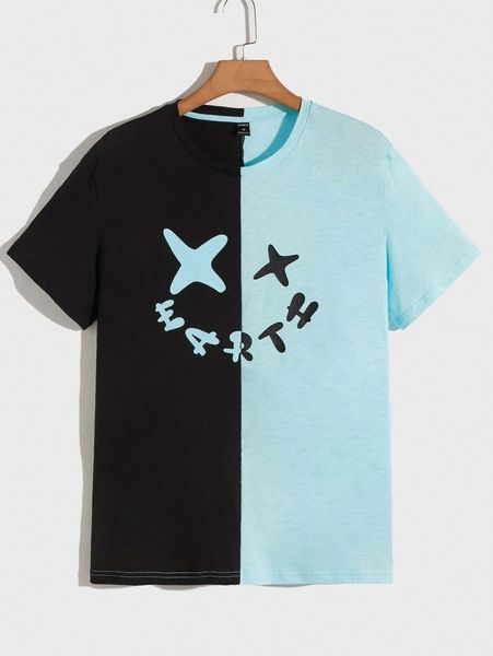 

men letter graphic two tone tee z6lb#, White;black