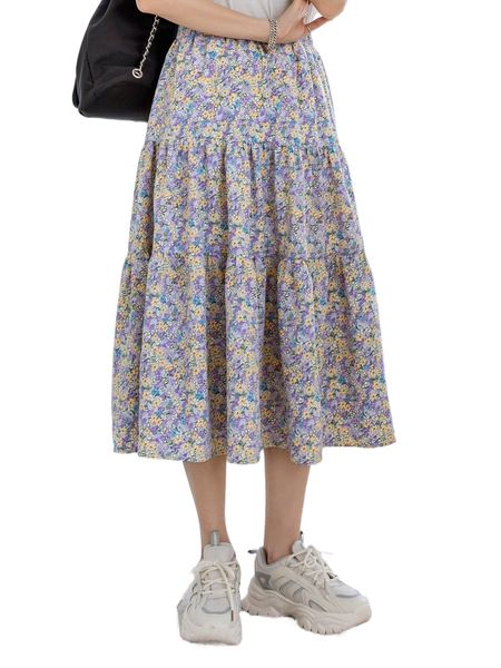 

dazy ditsy floral ruffle hem skirt z6ky#, Black