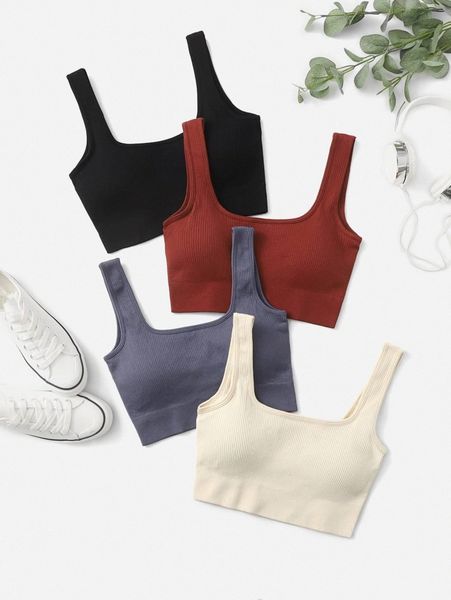 

4pack high support seamless rib-knit sports bra s7ff#, Gray