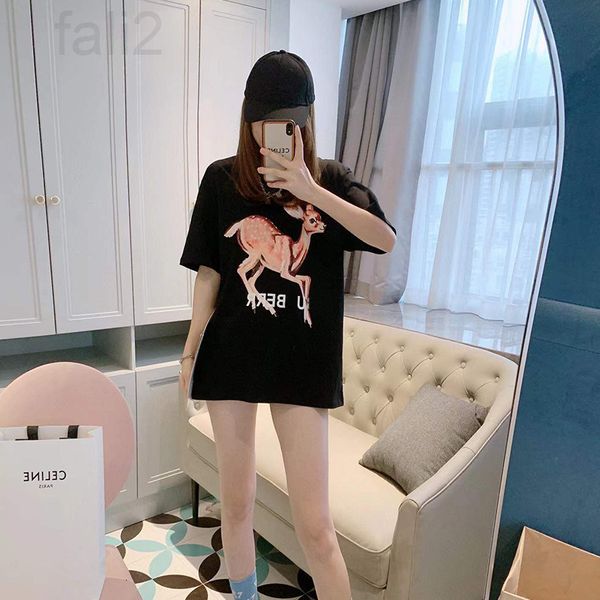 

women's t-shirt designer family b sika deer printed loose large women's t-shirt men's and same couple's clothes recommen, White