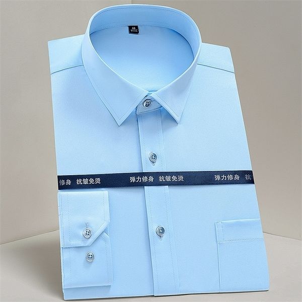 Klassisches, bügelfreies, pflegeleichtes Stretch-Hemd für Herren mit Tasche, langärmlig, formelle Business-Standardfit-Basic-Hemden 220811