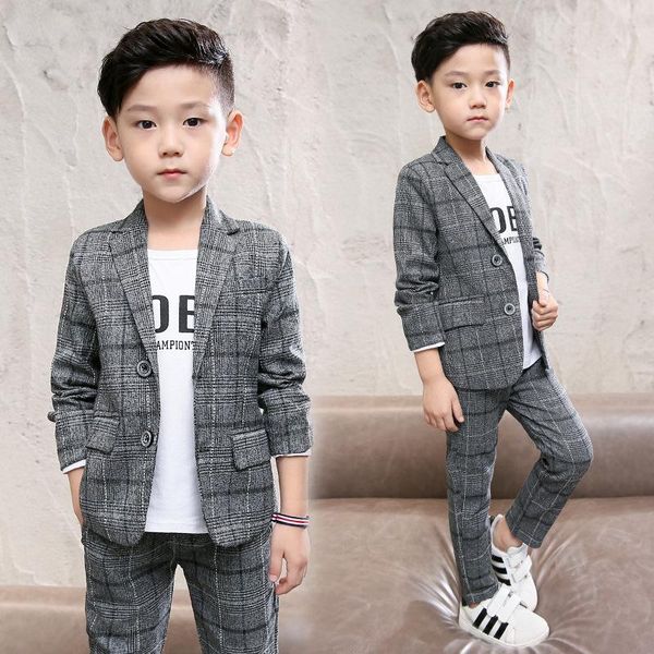 Kleidungssets Frühling Herbst Baby Jungen Kleidung Set Plaid Gentleman Top Jacke Hosen Outfits Anzug Teenager 4 5 6 7 8 9 10 11 12 JahrKleidung