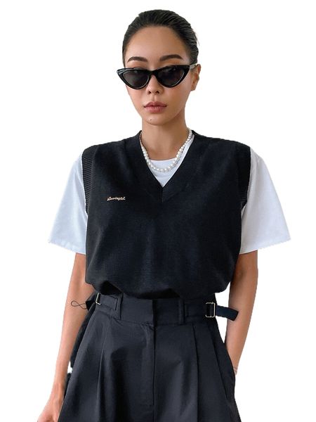 

dazy letter embroidered sweater vest without tee x78n#, White;black