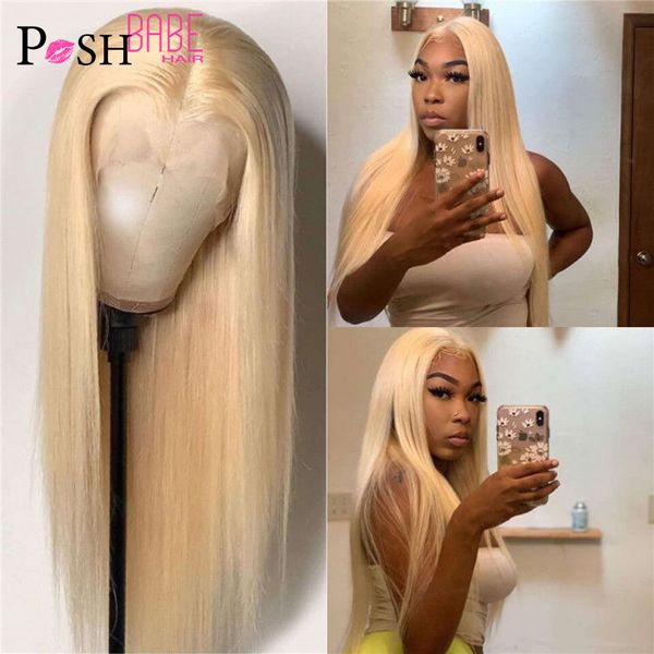 

accessories honey blonde part lace front wig middle part 613 human hair wig 34 inch brazilian straight glueless pre plucked remy closure wig, Silver