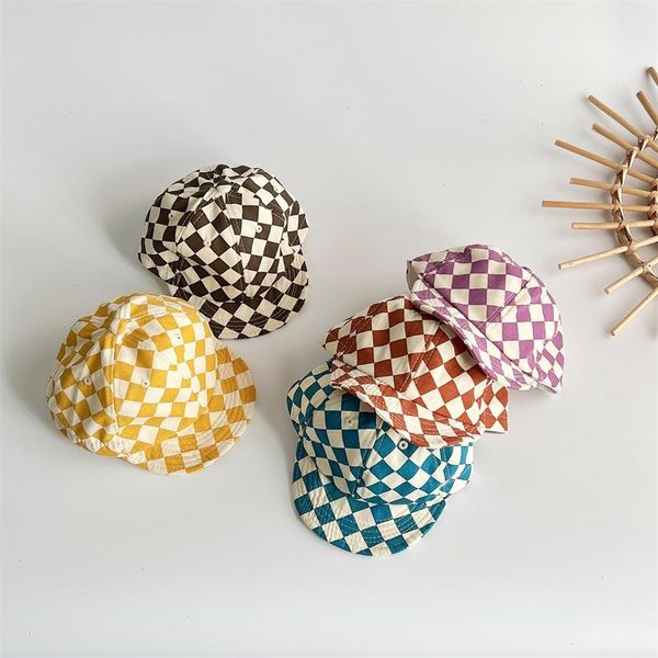 

9832a baby hat fashion checkerboard soft-edged children baseball cap sun shading boy girls protection, Yellow