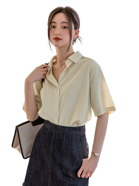 

dazy-less solid button front blouse u40q#, White