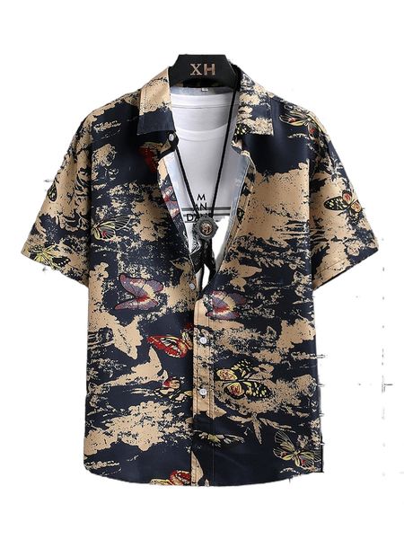

men 1pc random butterfly print drop shoulder shirt w8bb#, White;black