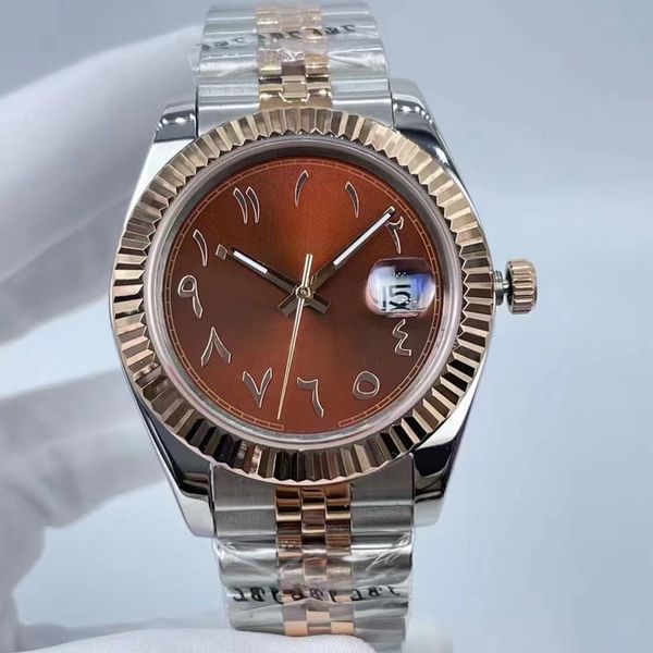 

41mm men's automatic mechanical watch mens watches men stainless steel folding buckle sport waterproof classic businss wristwatch man w, Slivery;brown