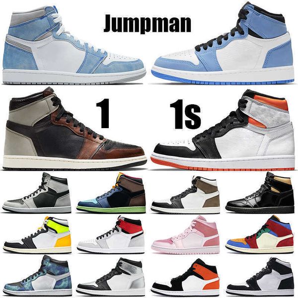 

1s mens basketball shoes jumpman 1 hyper royal university blue rust shadow electro orange womens trainers sports sneakers size 36-47, Black
