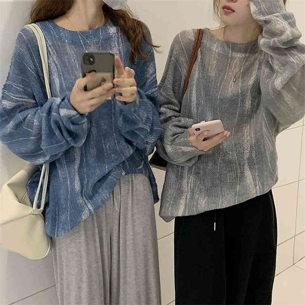 

spring and autumn foreign air reveals skin lazy wind loose rendering round neck long-sleeved knitted women's trend 210412, White;black