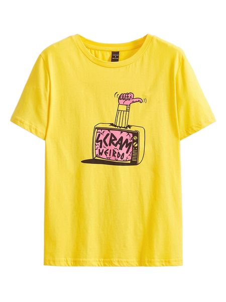 

x scram weirdo gesture & letter graphic tee r638#, White