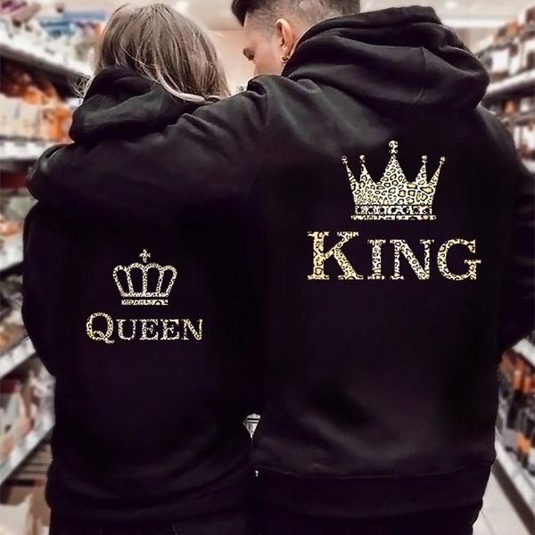 

women oversized sweatshirt fall homme clothing lover hoodies printed queen king couple sweatshirt plus size hooded clothes 220813, Black