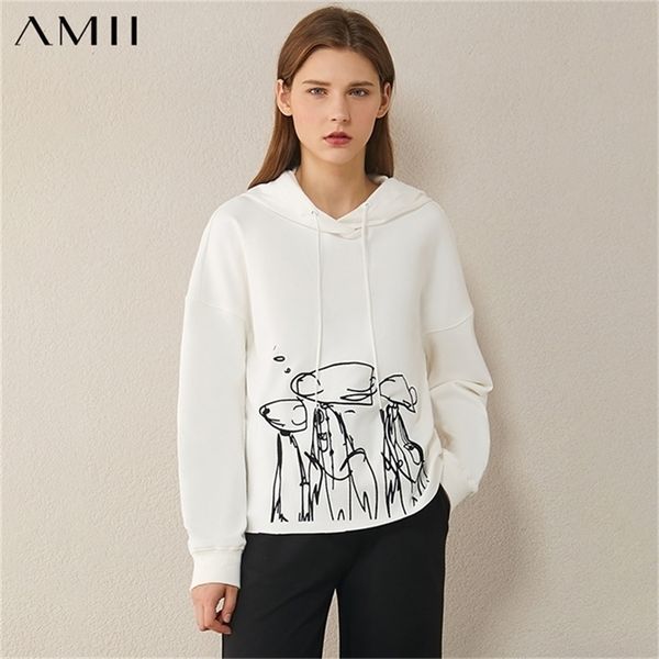 

amii minimalism autumn winter causal hoodie women hooded loose embroidery sweatshirt women pullover female 1322 201210, Black