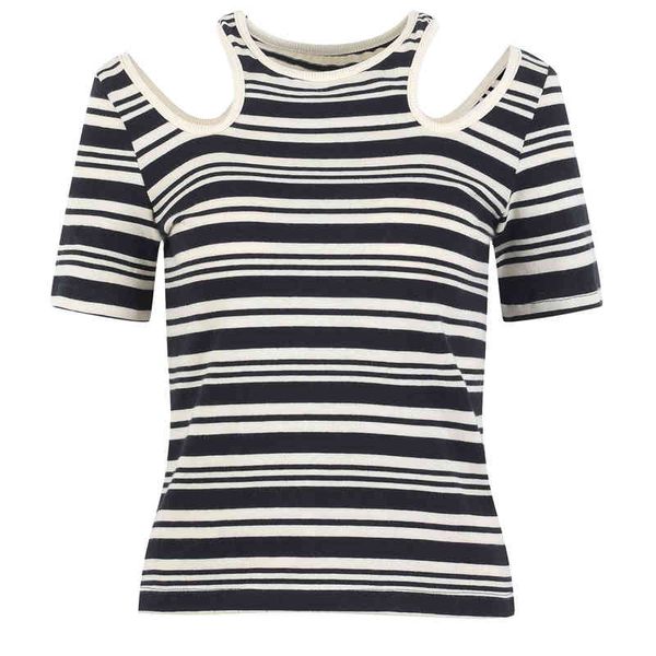 

women's t-shirt black and white off shoulder striped t-shirt summer lazy careful machine slim short sleeved women igwt