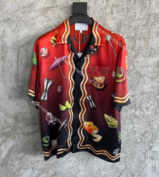 

2022ss new casablanca hawaiian whisky print gradient silk short sleeve shirt summer beach shorts, White;black