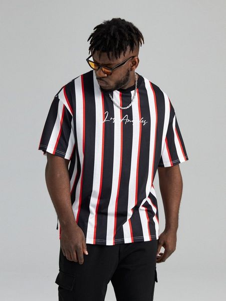 

extended sizes men striped letter graphic tee u4b8#, White;black