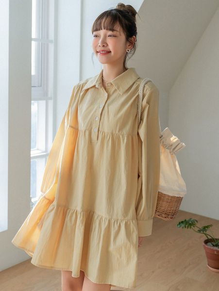 

dazy half button ruffle hem smock dress u8eh#, Black;gray