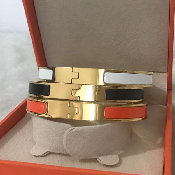 

new fashion women designer bangle enamel titanium stainless steel luxury bracelets woman classic jewelry gift for lover 8mm size 17, Black