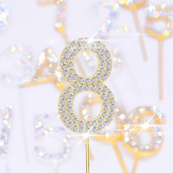 Diamond Number Bolo Topper Crystal Decora de casamento Cupcake Toppers Kids Party Party Ornaments Y200618