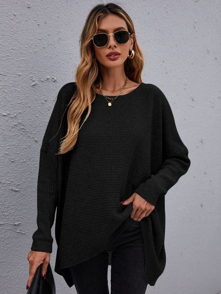 

drop shoulder high low hem sweater x6af#, White;black