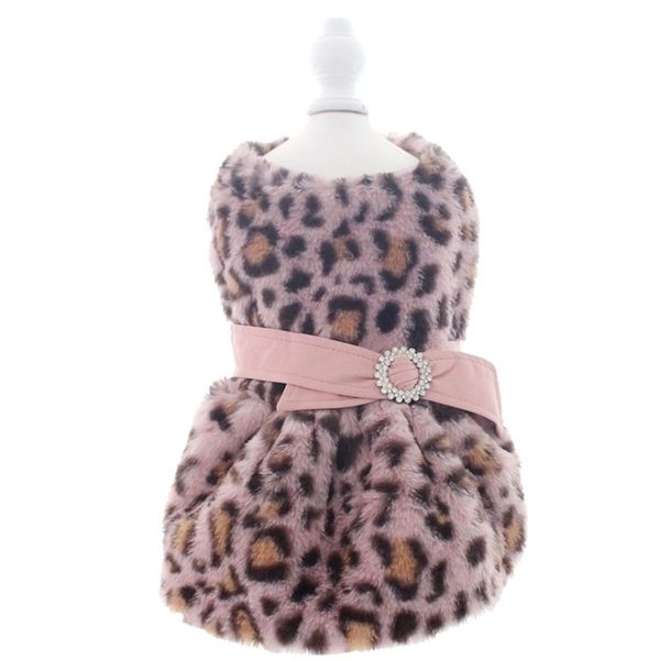 Roupas de cachorro amarelo e de moda rosa Autumn and Winter Christmas Roupos Pet Pet Lepard Imprimir vestidos de luxo para cachorro 210401