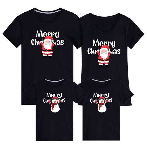 

mom dad and me t-shirt christmas family matching cotton short sleeve cartoon print new year girls boy l220715, Blue