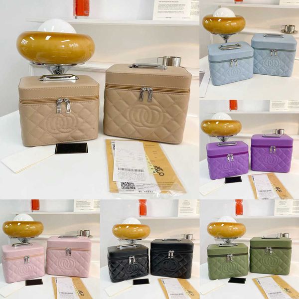 

ups// 2 piece bag set quilted caviar cosmetic case women lady girls double zipper hand bag designers mekeup pouch tall short sizes