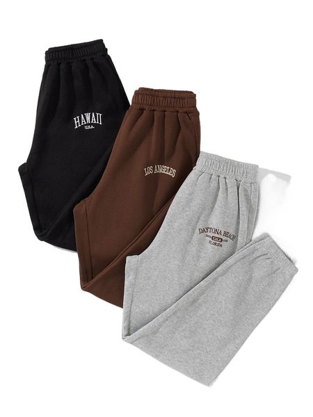 

3pcs letter graphic thermal lined sweatpants w1qc#, Black;white