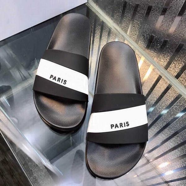 

2022 mens women slides summer slippers sandals scuffs beach slide leisure slipper fashion lady sandali bathroom home shoes house flip flops, Black