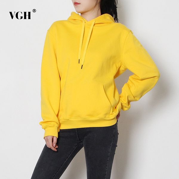 

minimalist basic red sweatshirt for women hooded collar long sleeve casual solid sweatshirts female fashion clothing 210507, Black