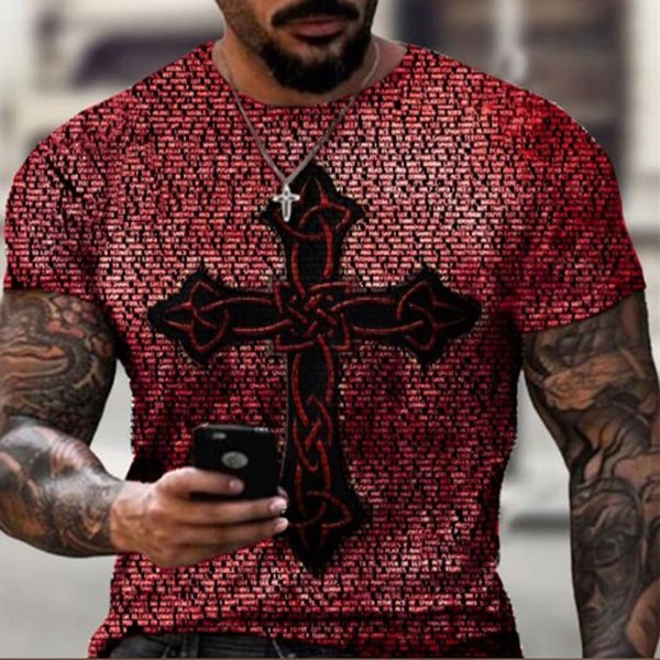 

cross pattern men's 3d t-shirt graphic optical illusion short sleeve party street punk goth round neck summer, Black;green