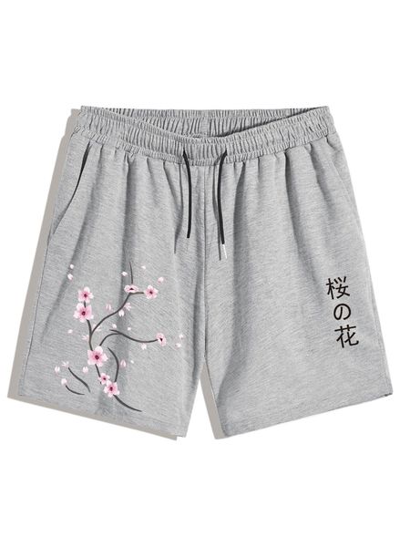 

romwe guys floral letter shorts 34wk#, White;black