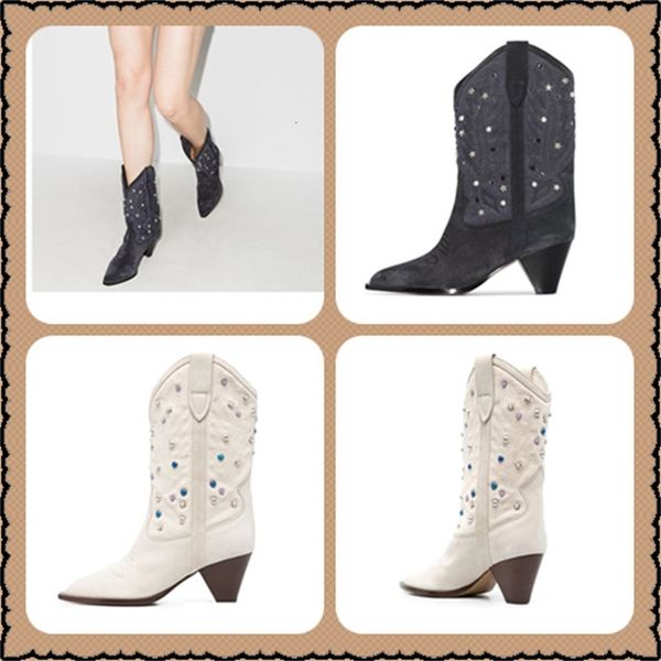 

boots pointed women's shoes embroidered medium tube solid color thick heel large size catwalk fashion 4yem, Black