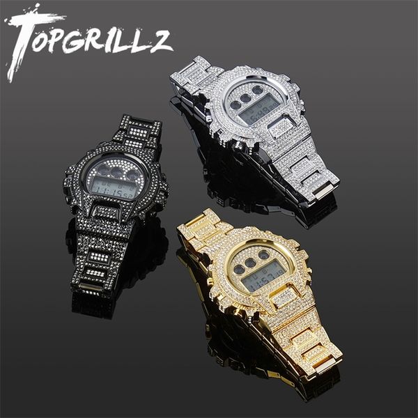 

rillz new fashion stainless steel digital movt watch iced out lab diamond watch hip hop jewelry gift 201114, Slivery;brown