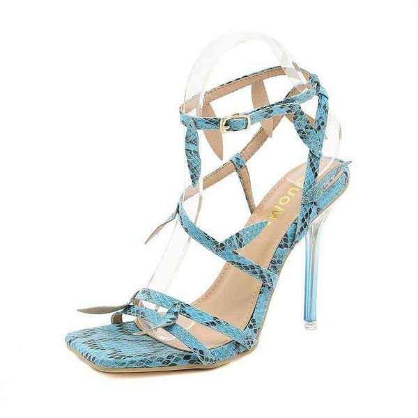 

sandals 2022 fashion women s high heels design leaf narrow band luxury metal crystal square toe open summer de tacon 220427, Black