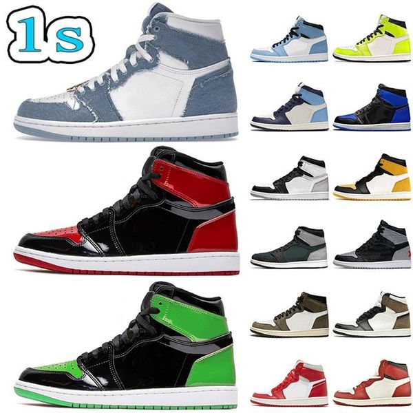 

jumpman 1 denim newstalgia chenille 1s basketball shoes high og women mens trainers white chicago cactus jack obsidian unc designer sneakers, Black