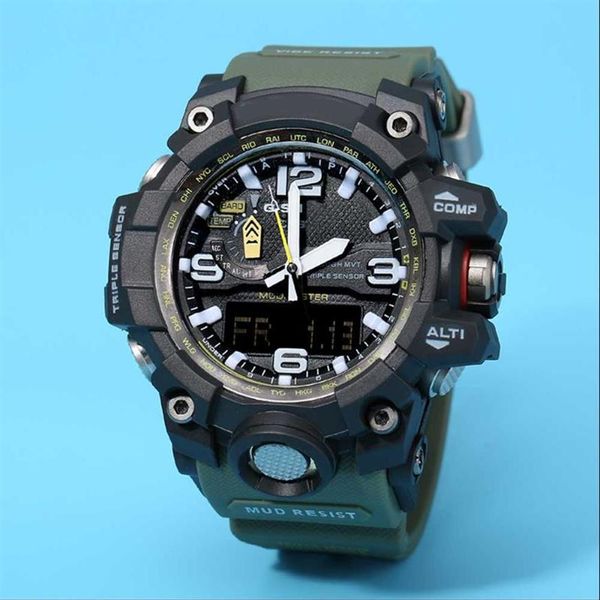 

wristwatches gwg1000 brand men sports watches dual display analog digital led electronic leisure waterproof military watch280d, Slivery;brown
