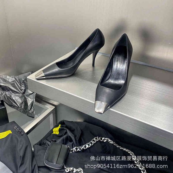 

dress shoes rose's same high heels women's metal square head thin single shoes shallow mouth patent leather matte workplace temper, Black