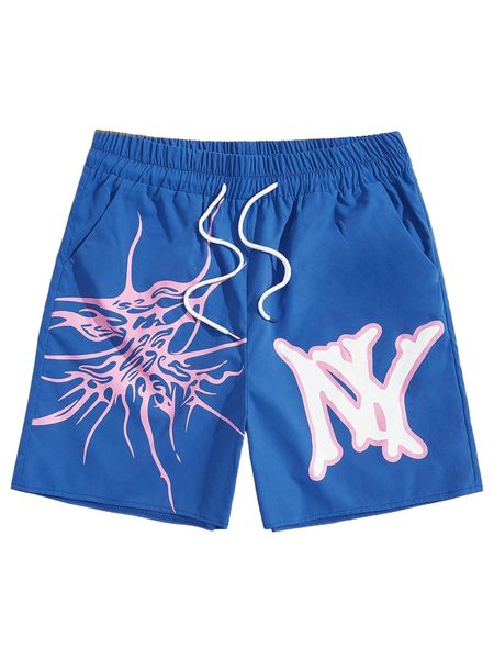 

romwe guys letter graphic drawstring shorts s5ms#, White;black